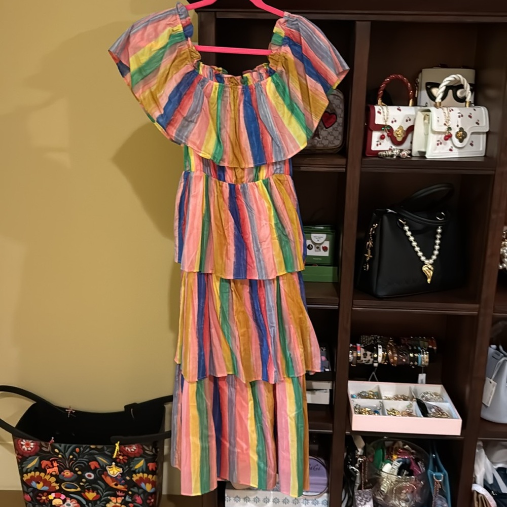 English Factory Pink Yellow Ruffled Tiered Maxi Dress - Picture 7 of 11